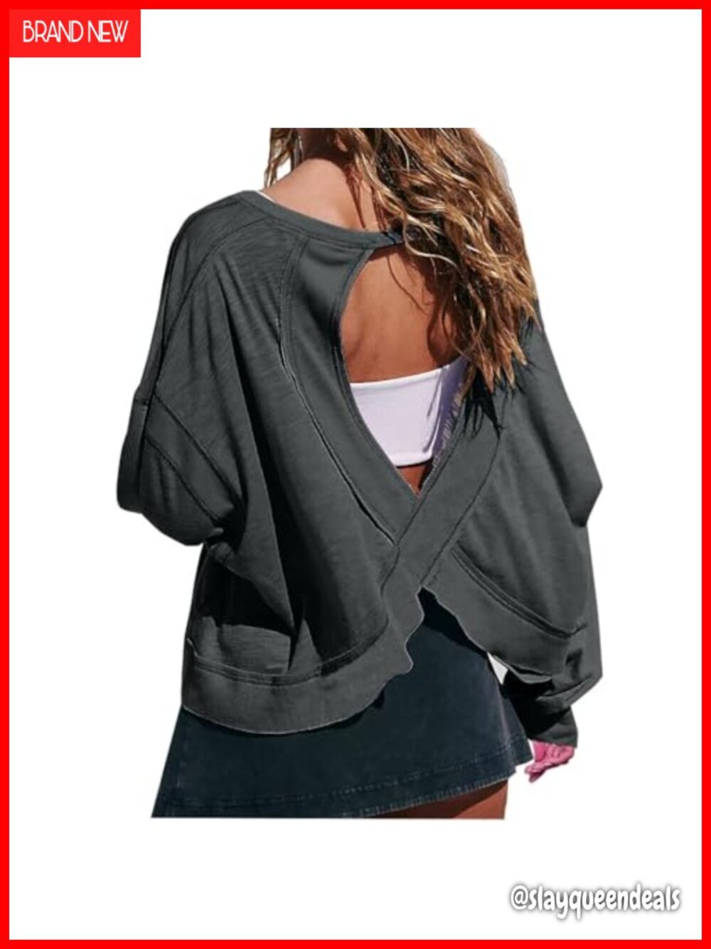 Women's Open Back Long Sleeve Crop Top Workout Athletic Gym Yoga Tee